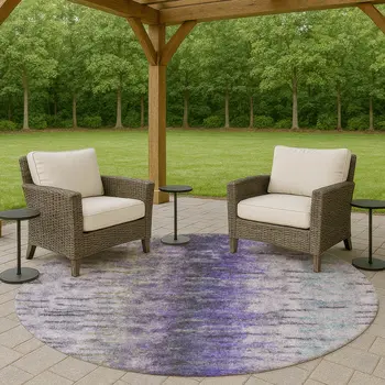 8' Purple Ivory And Gray Round Abstract Washable Indoor Outdoor Area Rug