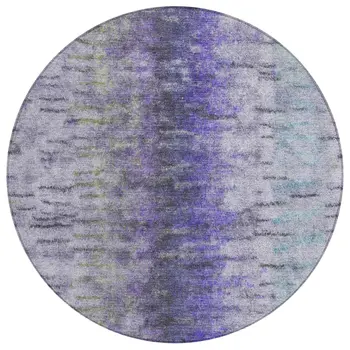 8' Purple Ivory And Gray Round Abstract Washable Indoor Outdoor Area Rug