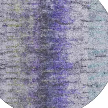 8' Purple Ivory And Gray Round Abstract Washable Indoor Outdoor Area Rug