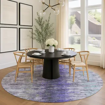 8' Purple Ivory And Gray Round Abstract Washable Indoor Outdoor Area Rug