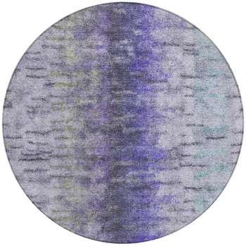 8' Purple Ivory And Gray Round Abstract Washable Indoor Outdoor Area Rug