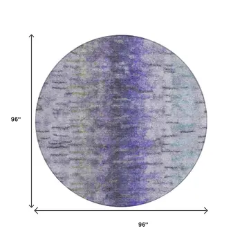 8' Purple Ivory And Gray Round Abstract Washable Indoor Outdoor Area Rug