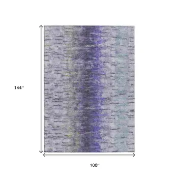 9' X 12' Purple Ivory And Gray Abstract Washable Indoor Outdoor Area Rug