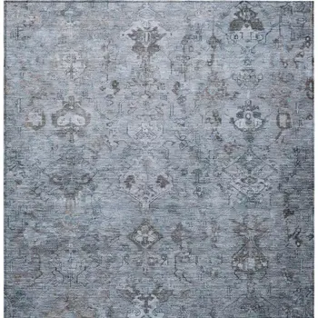 3' X 5' Blue Gray And Ivory Medallion Washable Indoor Outdoor Area Rug