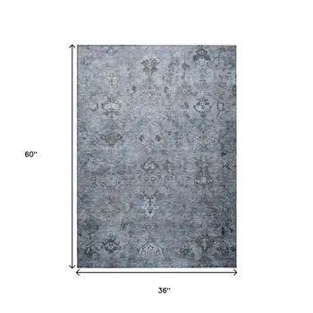 3' X 5' Blue Gray And Ivory Medallion Washable Indoor Outdoor Area Rug