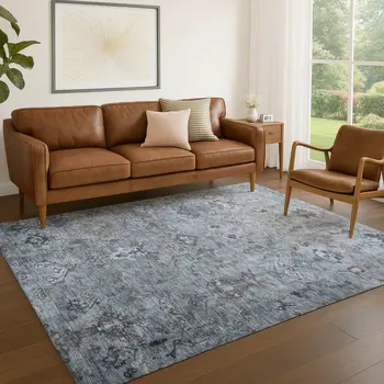 3' X 5' Blue Gray And Ivory Medallion Washable Indoor Outdoor Area Rug