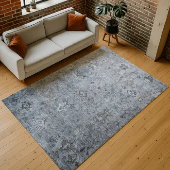 3' X 5' Blue Gray And Ivory Medallion Washable Indoor Outdoor Area Rug