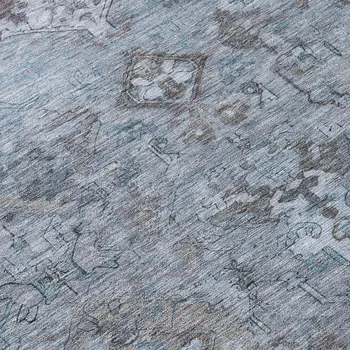 8' Blue Gray And Ivory Round Medallion Washable Indoor Outdoor Area Rug