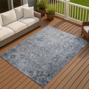 8' X 10' Blue Gray And Ivory Medallion Washable Indoor Outdoor Area Rug