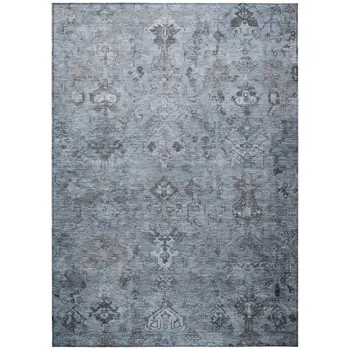8' X 10' Blue Gray And Ivory Medallion Washable Indoor Outdoor Area Rug