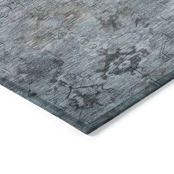 8' X 10' Blue Gray And Ivory Medallion Washable Indoor Outdoor Area Rug