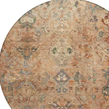 8' Copper And Gray Round Medallion Washable Indoor Outdoor Area Rug