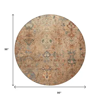 8' Copper And Gray Round Medallion Washable Indoor Outdoor Area Rug