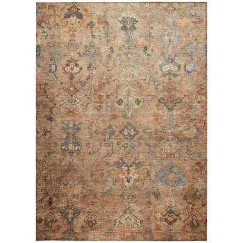 9' X 12' Copper And Gray Medallion Washable Indoor Outdoor Area Rug