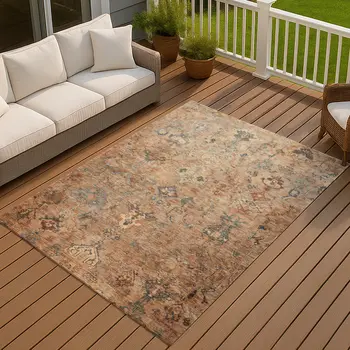 9' X 12' Copper And Gray Medallion Washable Indoor Outdoor Area Rug