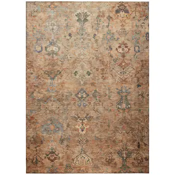 9' X 12' Copper And Gray Medallion Washable Indoor Outdoor Area Rug