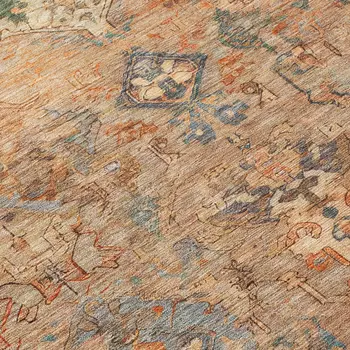 9' X 12' Copper And Gray Medallion Washable Indoor Outdoor Area Rug