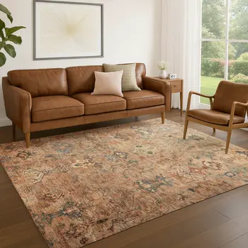 9' X 12' Copper And Gray Medallion Washable Indoor Outdoor Area Rug