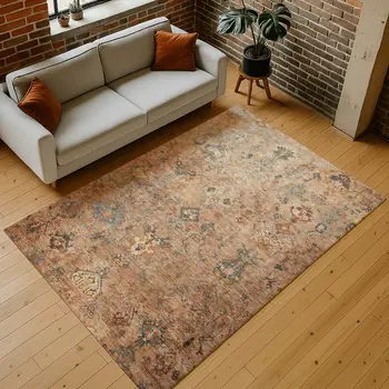 9' X 12' Copper And Gray Medallion Washable Indoor Outdoor Area Rug