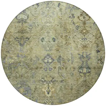 8' Green Blue And Ivory Round Medallion Washable Indoor Outdoor Area Rug