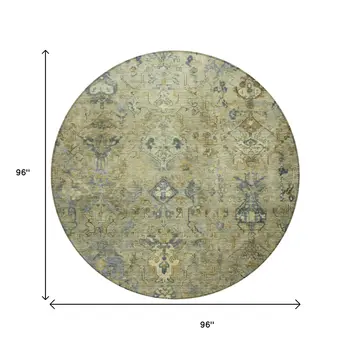 8' Green Blue And Ivory Round Medallion Washable Indoor Outdoor Area Rug