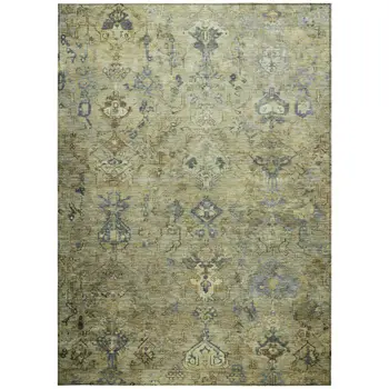 10' X 14' Green Blue And Ivory Medallion Washable Indoor Outdoor Area Rug