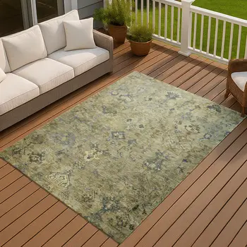 10' X 14' Green Blue And Ivory Medallion Washable Indoor Outdoor Area Rug