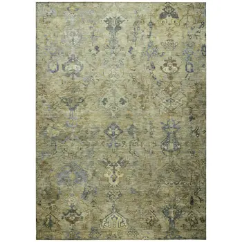 10' X 14' Green Blue And Ivory Medallion Washable Indoor Outdoor Area Rug