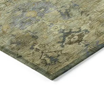 10' X 14' Green Blue And Ivory Medallion Washable Indoor Outdoor Area Rug