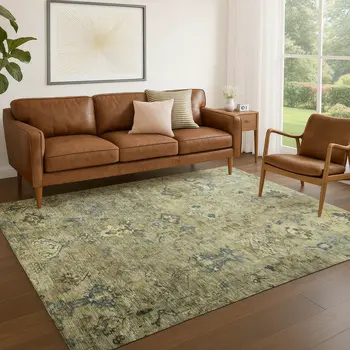 10' X 14' Green Blue And Ivory Medallion Washable Indoor Outdoor Area Rug