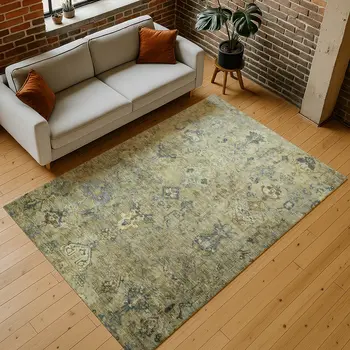 10' X 14' Green Blue And Ivory Medallion Washable Indoor Outdoor Area Rug