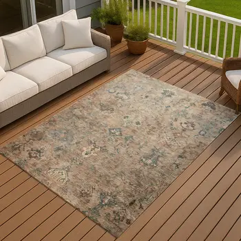 3' X 5' Khaki And Gray Medallion Washable Indoor Outdoor Area Rug