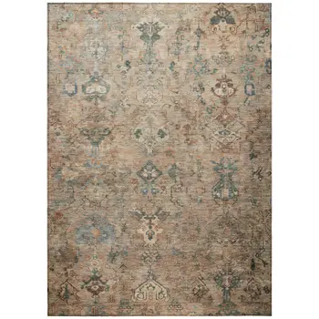 3' X 5' Khaki And Gray Medallion Washable Indoor Outdoor Area Rug