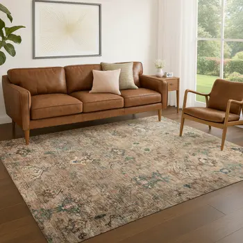 3' X 5' Khaki And Gray Medallion Washable Indoor Outdoor Area Rug