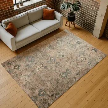 3' X 5' Khaki And Gray Medallion Washable Indoor Outdoor Area Rug