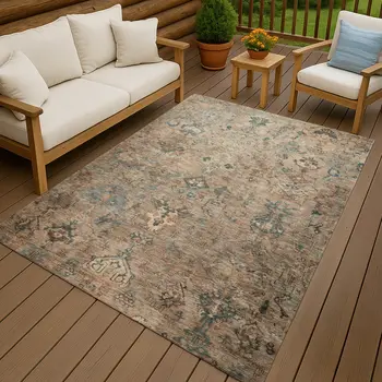 3' X 5' Khaki And Gray Medallion Washable Indoor Outdoor Area Rug