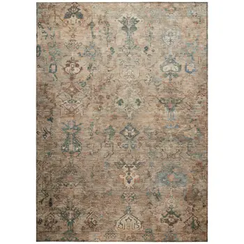 10' X 14' Khaki And Gray Medallion Washable Indoor Outdoor Area Rug