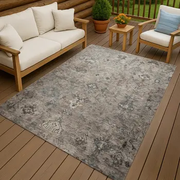 3' X 5' Taupe And Gray Medallion Washable Indoor Outdoor Area Rug