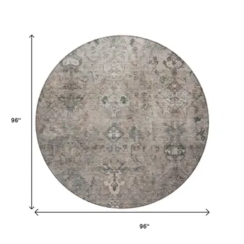 8' Taupe And Gray Round Medallion Washable Indoor Outdoor Area Rug