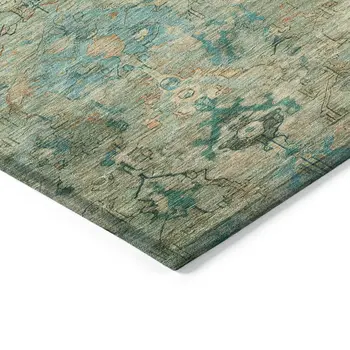 3' X 5' Teal Blue And Beige Medallion Washable Indoor Outdoor Area Rug