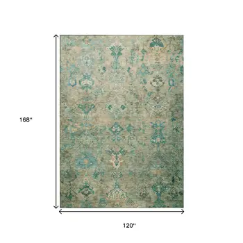 10' X 14' Teal Blue And Beige Medallion Washable Indoor Outdoor Area Rug