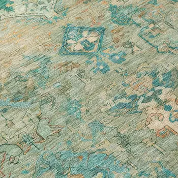10' X 14' Teal Blue And Beige Medallion Washable Indoor Outdoor Area Rug