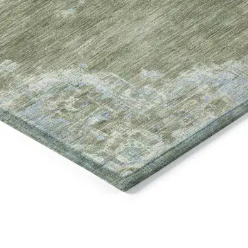 8' Fern Green And Blue Round Medallion Washable Indoor Outdoor Area Rug