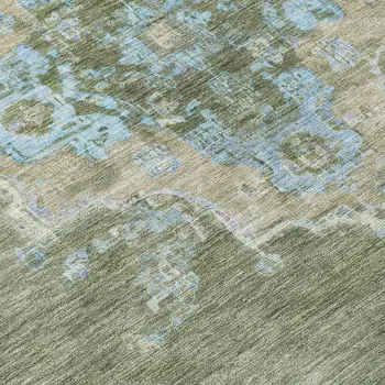 8' Fern Green And Blue Round Medallion Washable Indoor Outdoor Area Rug