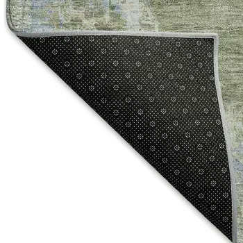 10' X 14' Fern Green And Blue Medallion Washable Indoor Outdoor Area Rug
