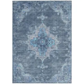 5' X 8' Blue And Gray Medallion Washable Indoor Outdoor Area Rug