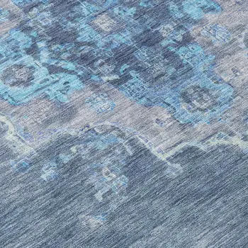 8' Blue And Gray Round Medallion Washable Indoor Outdoor Area Rug