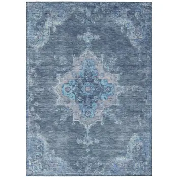 10' X 14' Blue And Gray Medallion Washable Indoor Outdoor Area Rug