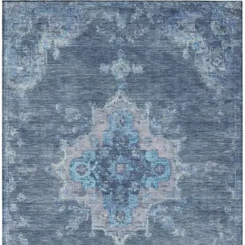 10' X 14' Blue And Gray Medallion Washable Indoor Outdoor Area Rug