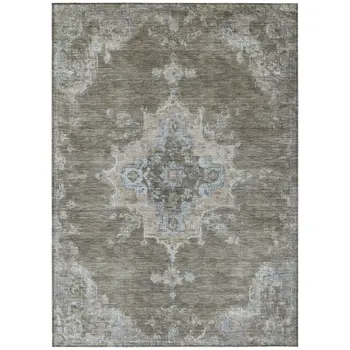 10' X 14' Brown Beige And Blue Medallion Washable Indoor Outdoor Area Rug